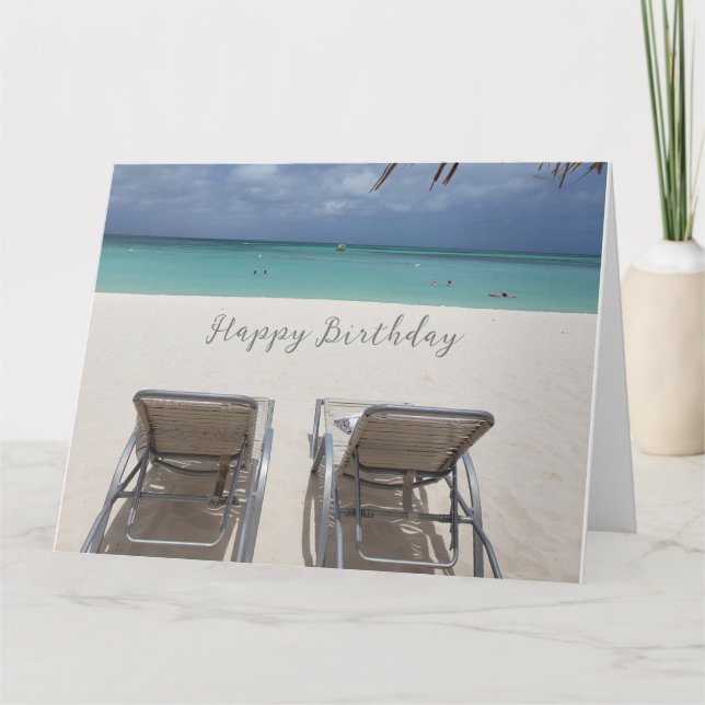 Relaxing Blue Beach and Sand Blank Birthday Card  (Front)