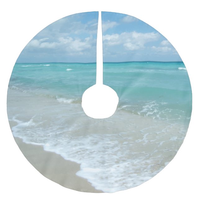 Relaxing Blue Beach Ocean Landscape Nature Scene Brushed Polyester Tree Skirt (Front)