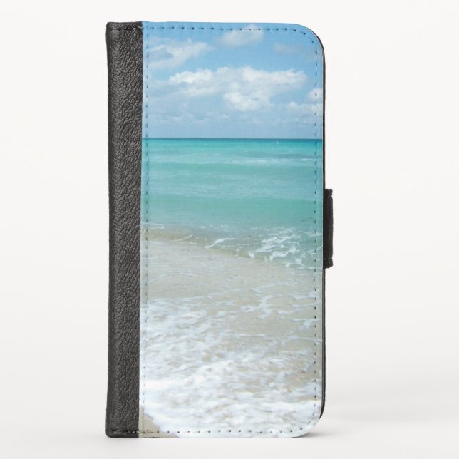 Relaxing Blue Beach Ocean Landscape Nature Scene iPhone Wallet Case (Front)