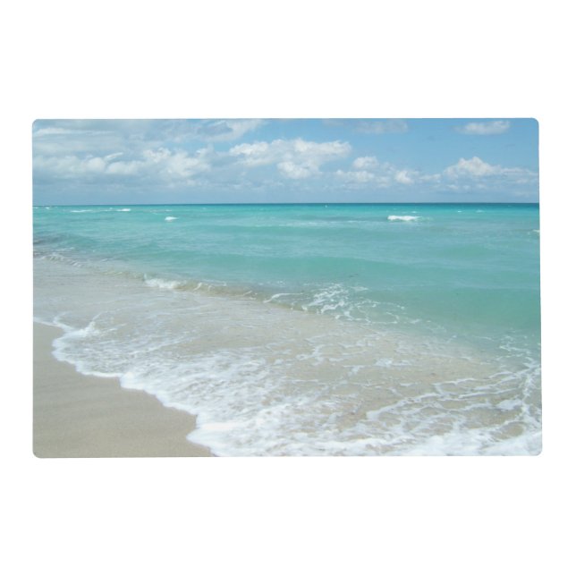 Relaxing Blue Beach Ocean Landscape Nature Scene Placemat (Front)