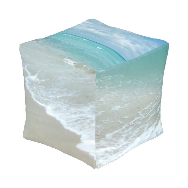 Relaxing Blue Beach Ocean Landscape Nature Scene Pouf (Angled Front)