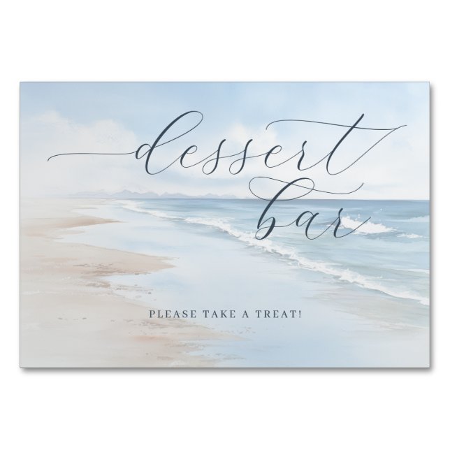 Relaxing Blue Watercolor Beach Waves Table Number (Front)