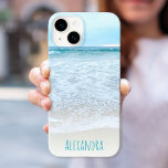 Relaxing California Ocean Beach Waves Photo Custom iPhone 15 Case<br><div class="desc">Relax as you remember watching the waves go in and out. Breathe, explore, and enjoy the solitude of an empty California beach with this stunning, pastel blue and white ocean froth photography personalized name cell phone case. Makes a great gift for someone special! Just type in the name of your...</div>