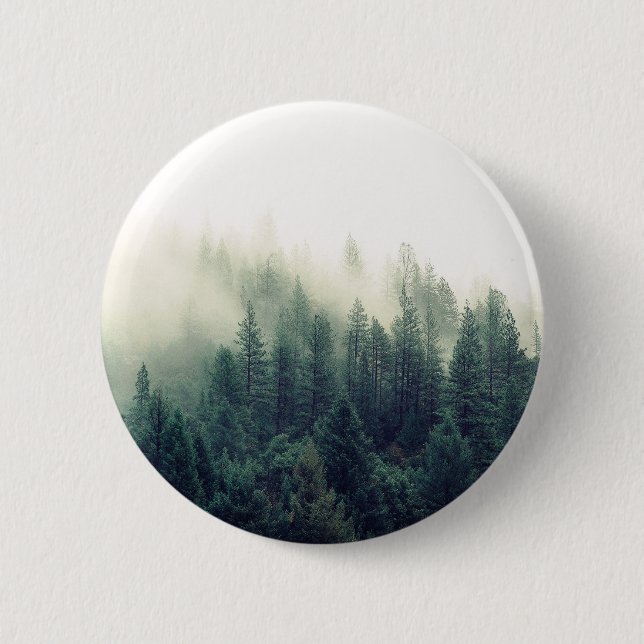 Relaxing Calming Foggy Forest Scene Pinback Button (Front)