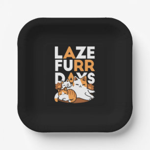 Relaxing Cat Art - 'Laze Furr Days' for Cat Lovers Paper Plates