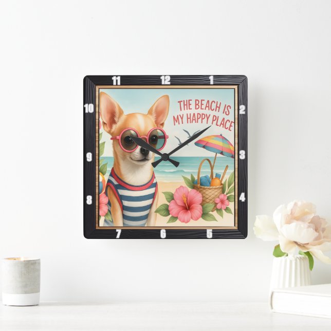 Relaxing Chihuahua Beach Vibes  Square Wall Clock (Home)