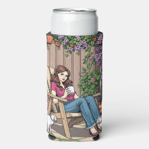 Relaxing Day Women with Coffee, Cats and Plants Seltzer Can Cooler