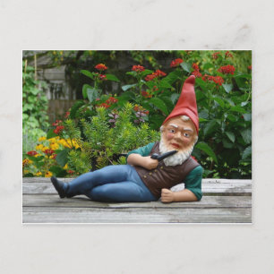 Relaxing Gnome with Santa Cap Holiday Postcard