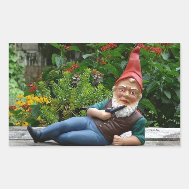 Relaxing Gnome with Santa Cap Rectangular Sticker (Front)