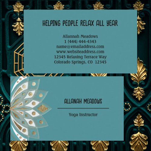 Relaxing Gold and Aqua Lotus Flower Business Card