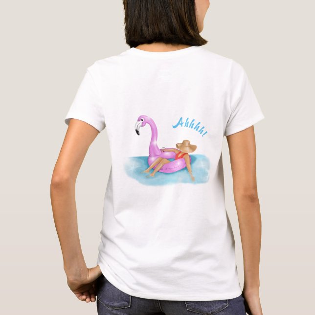 Relaxing in a pool on a pink flamingo float T-Shirt (Back)
