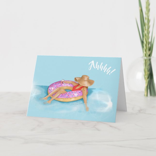 Relaxing in the pool on a sprinkle donut float thank you card (Front)