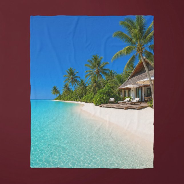 Relaxing Island Beach Fleece Blanket (Creator Uploaded)