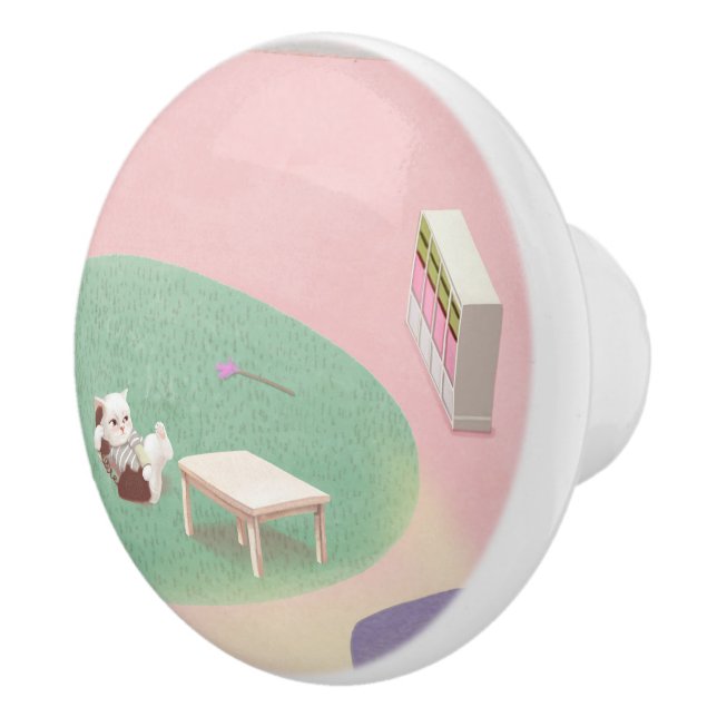 Relaxing Kitten in Living Room Ceramic Knob (Right)