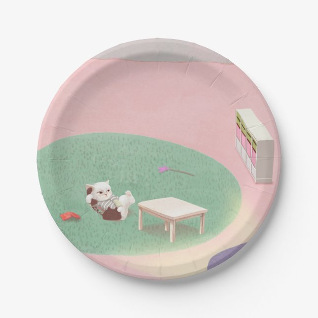 Relaxing Kitten in Living Room Paper Plates (Front)