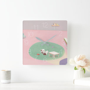 Relaxing Kitten in Living Room Square Wall Clock