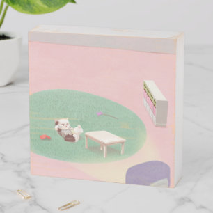 Relaxing Kitten in Living Room Wooden Box Sign