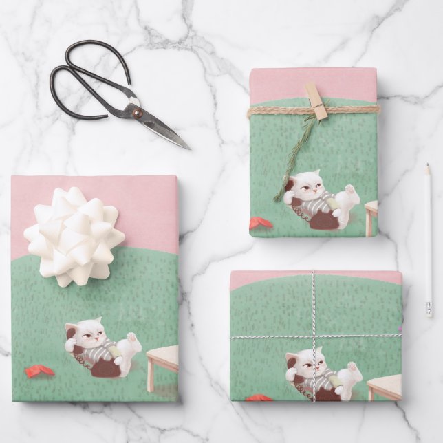 Relaxing Kitten in Living Room Wrapping Paper Sheets (Front)