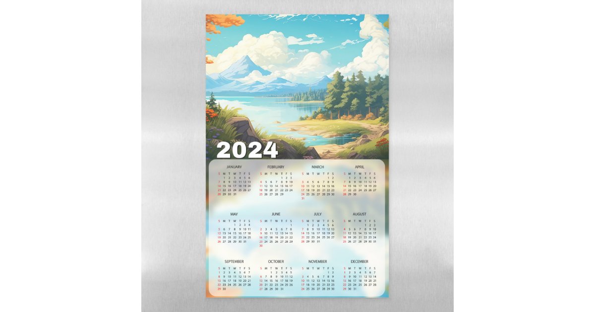 Relaxing Lake Scenery Illustrations 2024 Calendar Magnetic Dry Erase