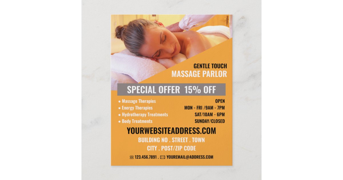 Relaxing Massage, Massage Therapy, Massage Parlor Flyer | Zazzle