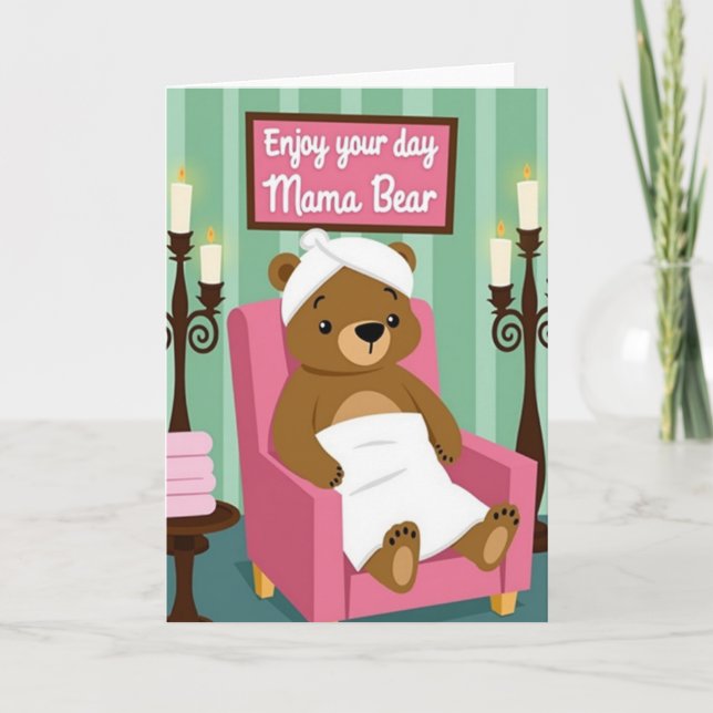 Relaxing Mothers Day Spa Bear Card (Front)