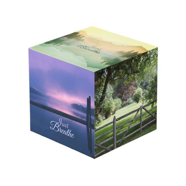 Relaxing Nature Images JUST BREATHE Paperweight Cube (Front Angled)