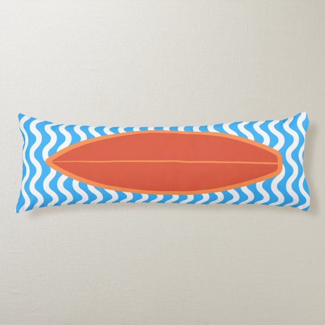 Relaxing Orange Blue Waves Surfing Body Pillow (Front)