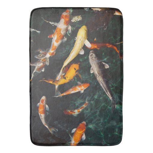 Relaxing Orange & White Asian Koi Fish Pond Bath Mat Zazzle