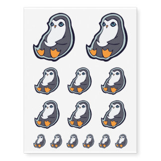 Relaxing Penguin Sweet Big Eyes Ink Drawing Design Temporary Tattoos