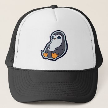Relaxing Penguin Sweet Big Eyes Ink Drawing Design Trucker Hat by AliciaMarieArt at Zazzle