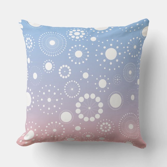 Relaxing Pink And Blue With White Circles & Stars Throw Pillow (Front)