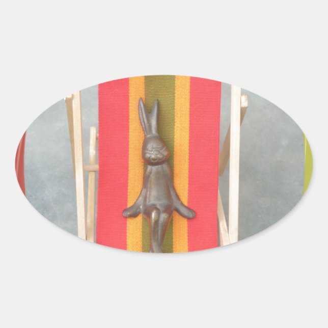 Relaxing Rabbit Vector Artwork Print Design Oval Sticker (Front)