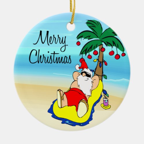 Relaxing Santa Tropical Christmas Ornament