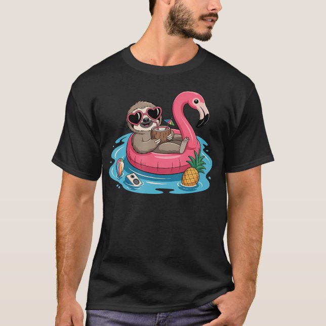 Relaxing Sloth Flamingo Float Coconut Drink And T-Shirt (Front)