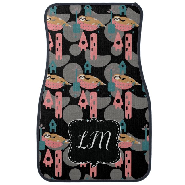 Relaxing Sloth Village Home Monogram Car Floor Mat (Front)