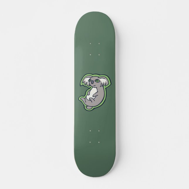 Relaxing Smile Gray Koala Green Drawing Design Skateboard (Front)
