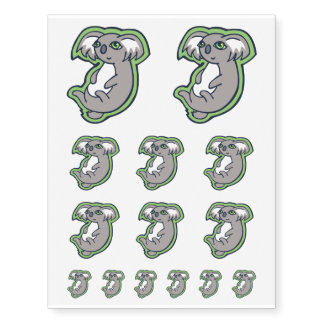 Relaxing Smile Gray Koala Green Drawing Design Temporary Tattoos