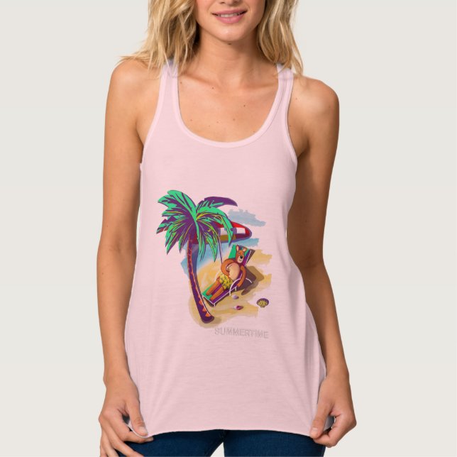 Relaxing Summer Bear on Tropical Beach Tank Top (Front)