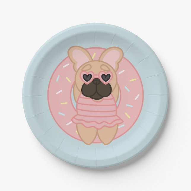 Relaxing Summer Fawn Coat French Bulldog in Lilo Paper Plates (Front)