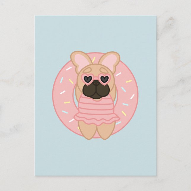 Relaxing Summer Fawn Coat French Bulldog in Lilo Postcard (Front)