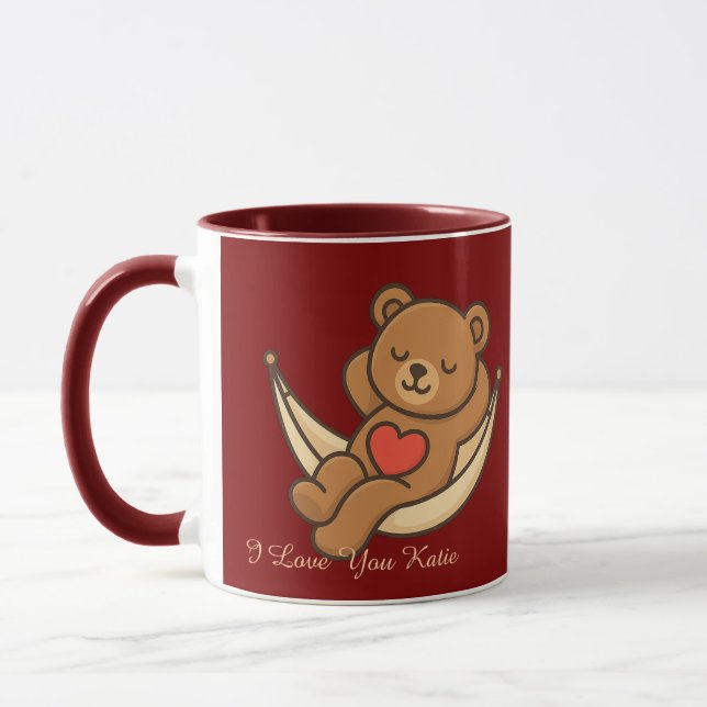 Relaxing Teddy Bear Love Mug – Valentine Gift (Left)