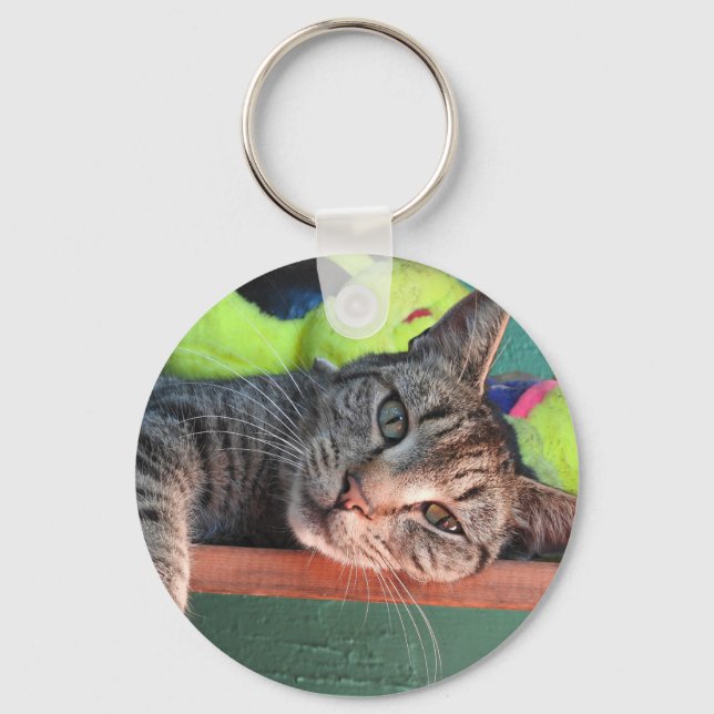 Relaxing Tiger Cat Love Keychain (Front)