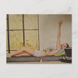 Relaxing Vintage woman 1957 weight loss ad Postcard