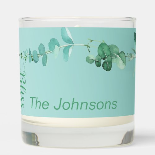 Relaxing Watercolor Eucalyptus Bliss Family Name Scented Candle