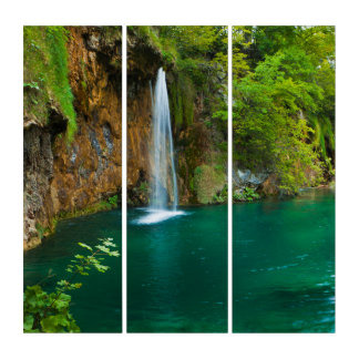 Relaxing Waterfall Turquoise Water Greenery Triptych
