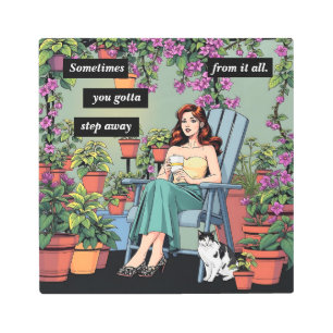 Relaxing with Coffee, Cats and Plants Metal Print