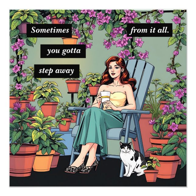 Relaxing with Coffee, Cats and Plants Photo Print (Front)