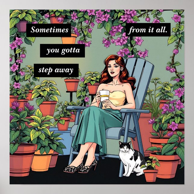 Relaxing with Coffee, Cats and Plants Poster (Front)