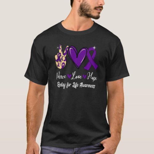 Relay for Life Awareness Peace Love Hope Purple Ri T_Shirt