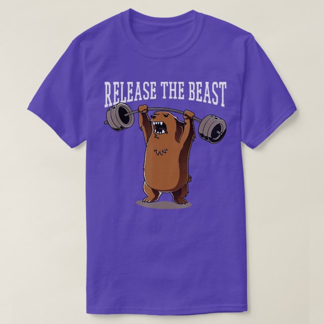 Release he Beast Gym Workout Bodybuilder Grizzly B T-Shirt (Design Front)